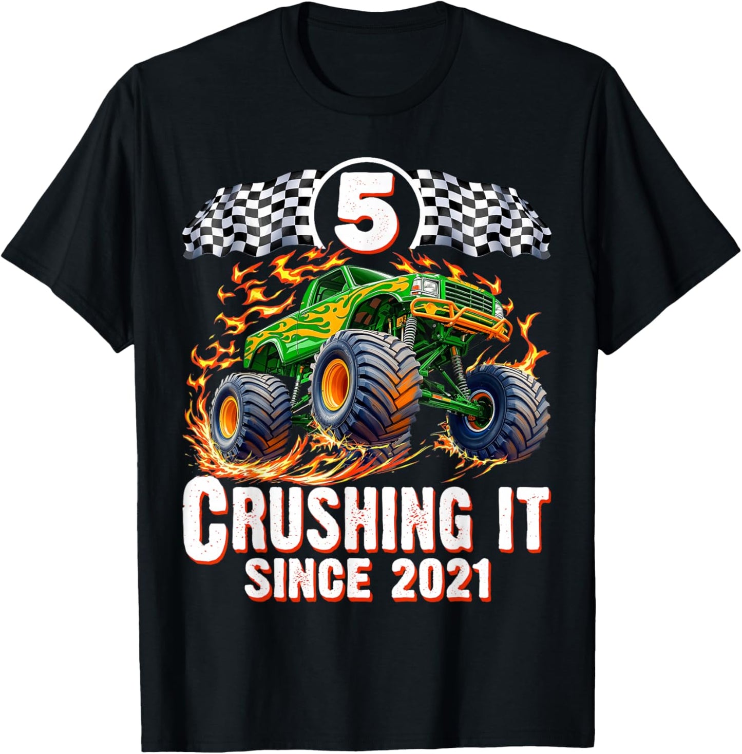 Birthday Monster Truck 5 Year Old Boys 5th Party Born 2021 T-Shirt - T-Shirt | Black