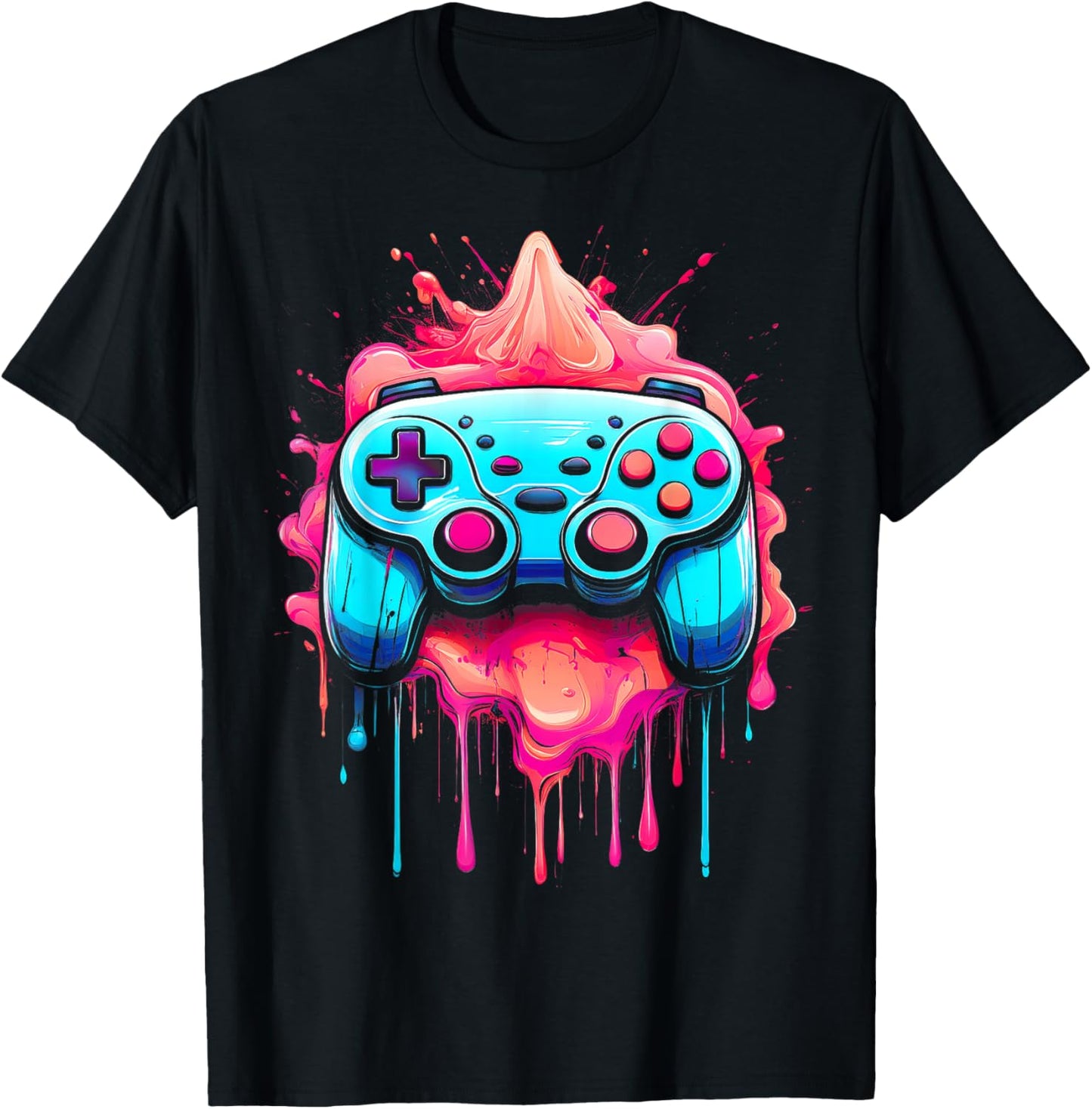 Colorful Gaming Controller Splatter Art T-Shirt - T-Shirt | Black