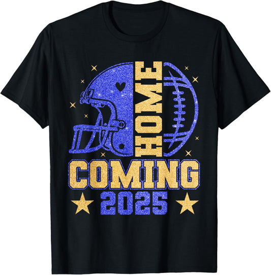 Homecoming 2025 HOCO Football Mama Girl Blue Gold Vibes T-Shirt - T-Shirt | Black