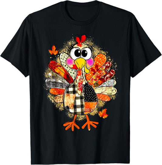 Thanksgiving Thankful Funny Turkey Brushstroke Watercolor T-Shirt - T-Shirt | Black