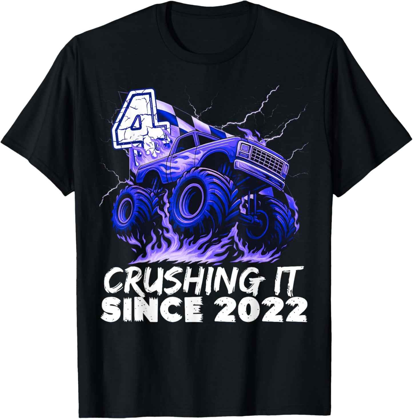 Birthday Monster Truck 4 Year Old Boys 4th Party Born 2022 T-Shirt - T-Shirt | Black
