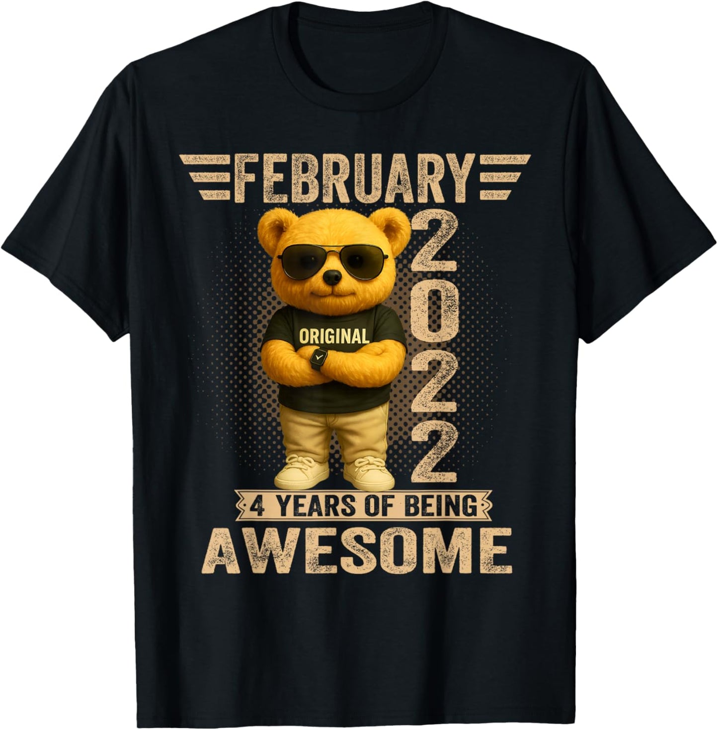 4 Year Old February 2022 Teddy Bear 4th Birthday Men Women T-Shirt - T-Shirt | Black