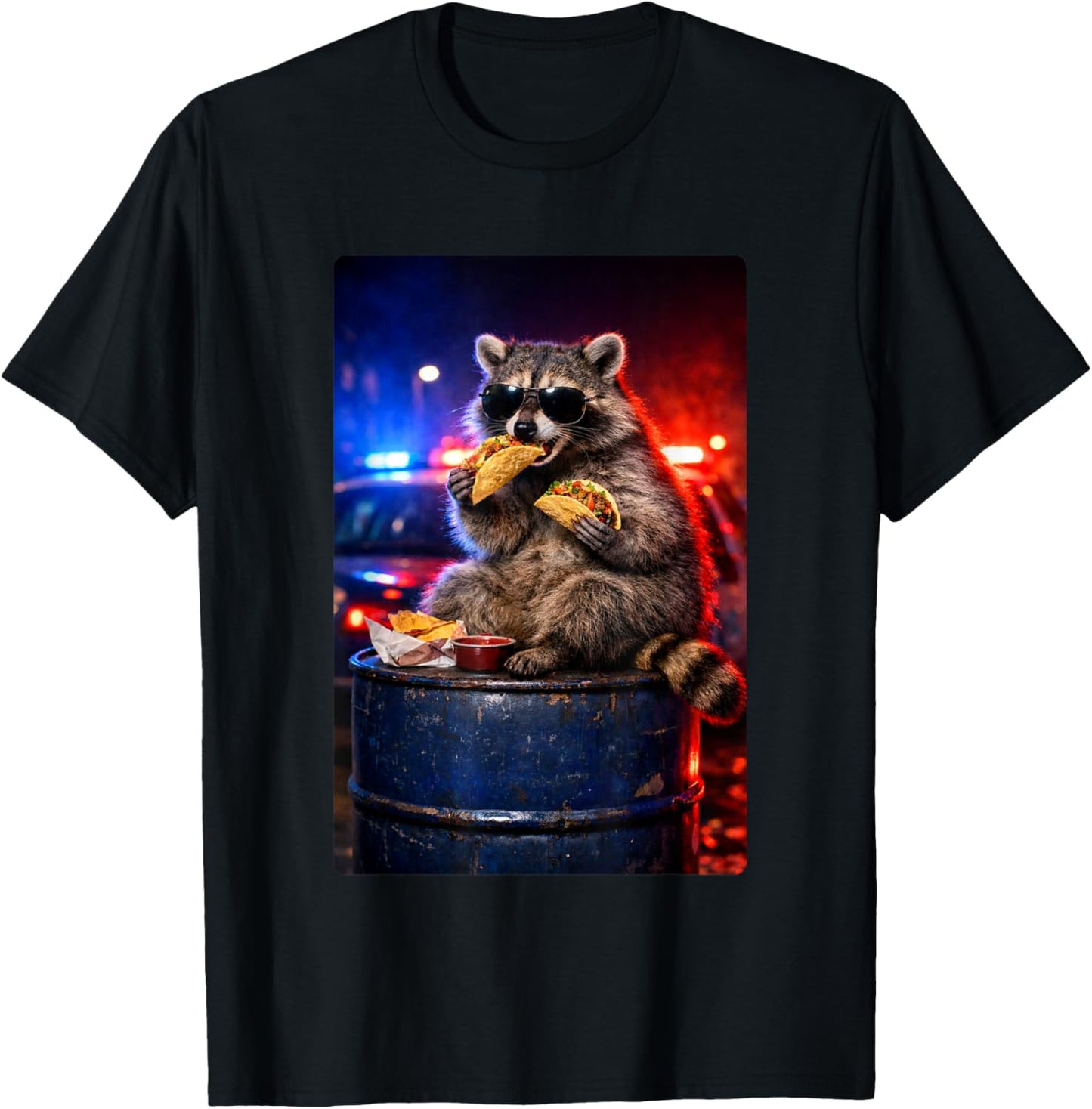 Funny Raccoon Eating Tacos Humor Graphic Meme Man Woman T-Shirt - T-Shirt | Black