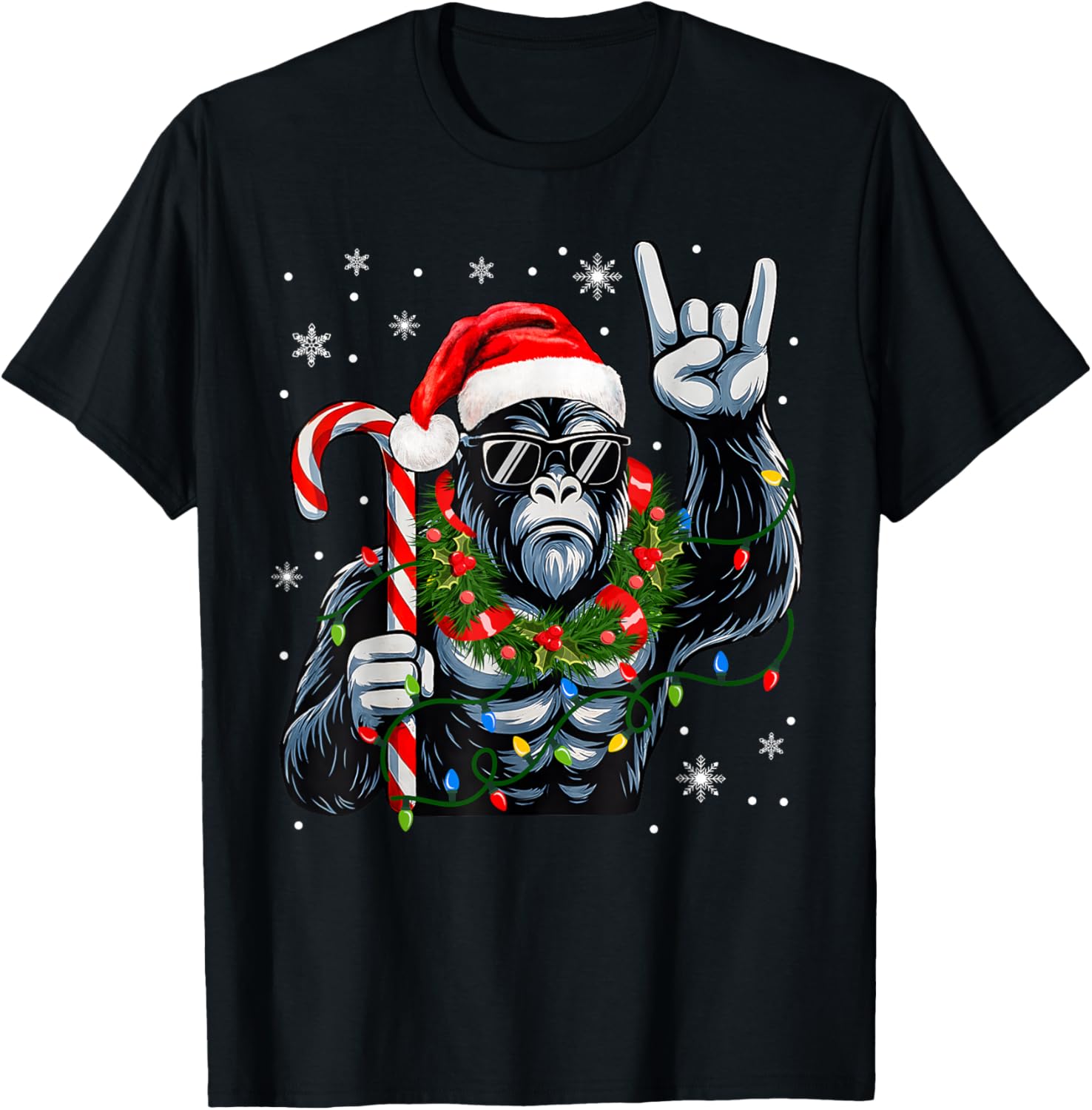 Funny Bigfoot Rock On Pajamas Pjs Christmas Xmas Men Boy T-Shirt - T-Shirt | Black