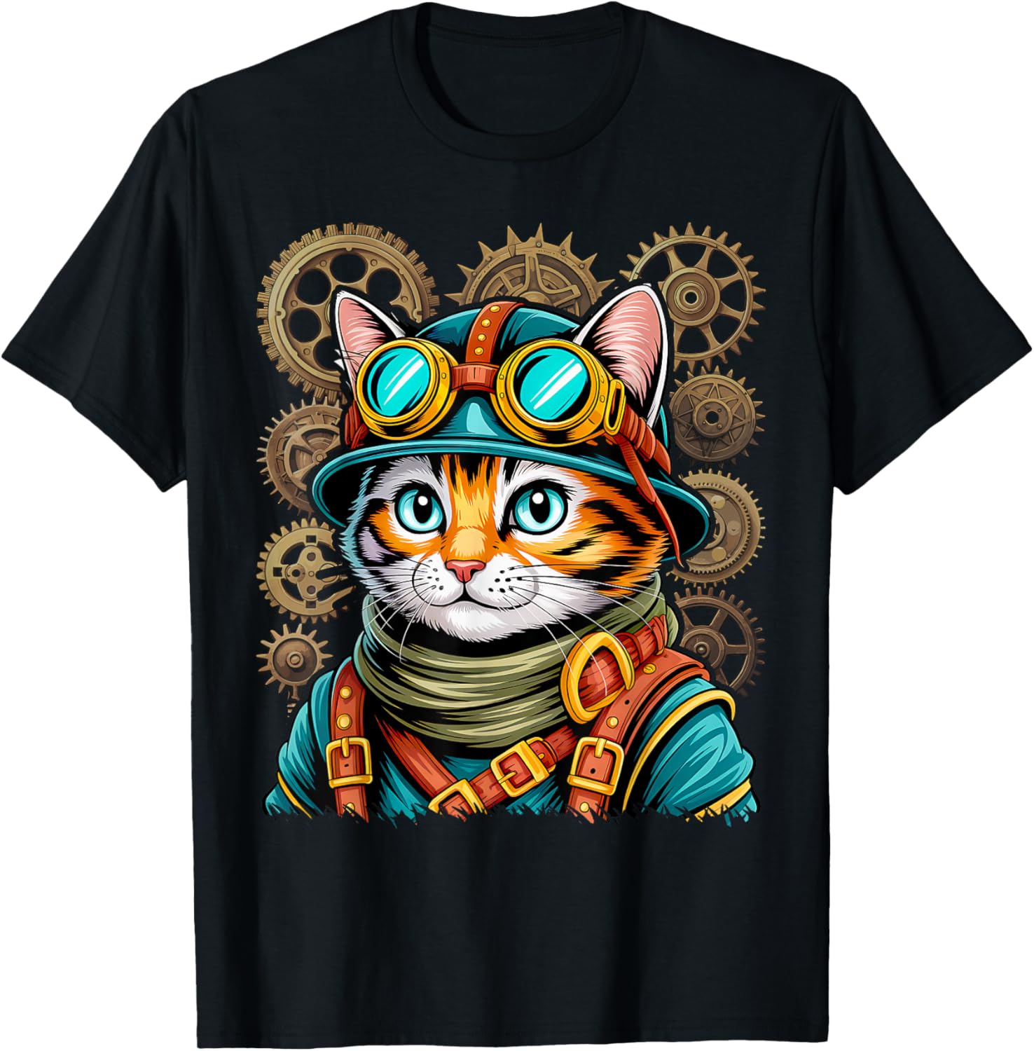 Steampunk Cat Kitty Kitten Steam Punk T-Shirt - T-Shirt | Black