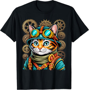Steampunk Cat Kitty Kitten Steam Punk T-Shirt - T-Shirt | Black