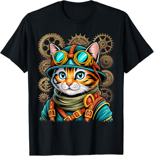 Steampunk Cat Kitty Kitten Steam Punk T-Shirt - T-Shirt | Black