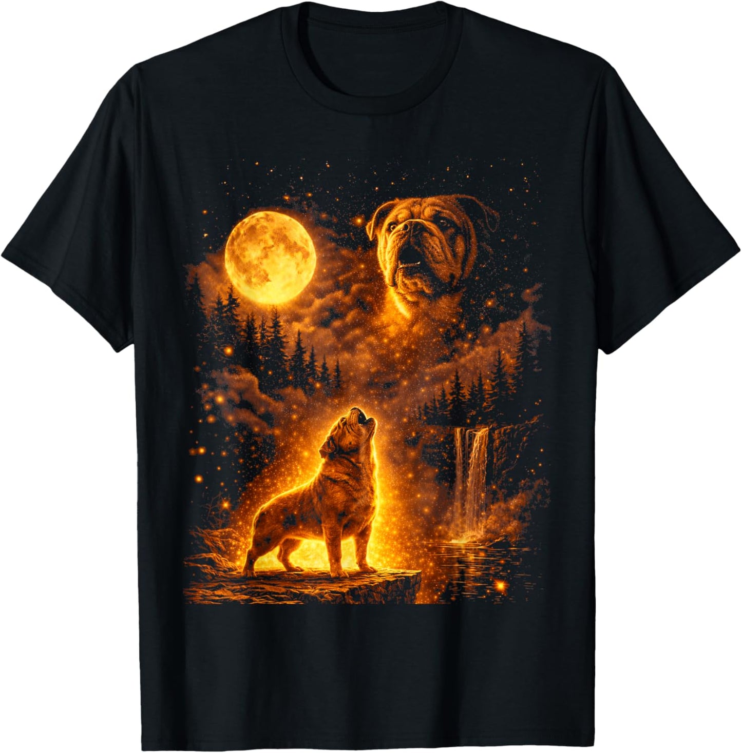 Vintage Moonlight Dog Funny Bulldog Howling at The Moon T-Shirt - T-Shirt | Black
