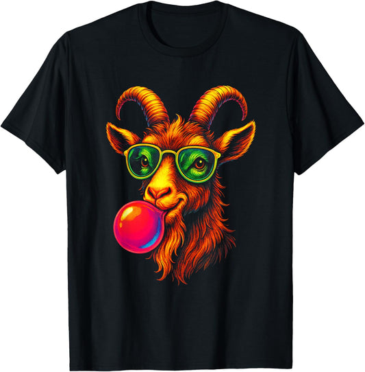 Goat Blowing Bubble - Funny Goat T-Shirt - T-Shirt | Black