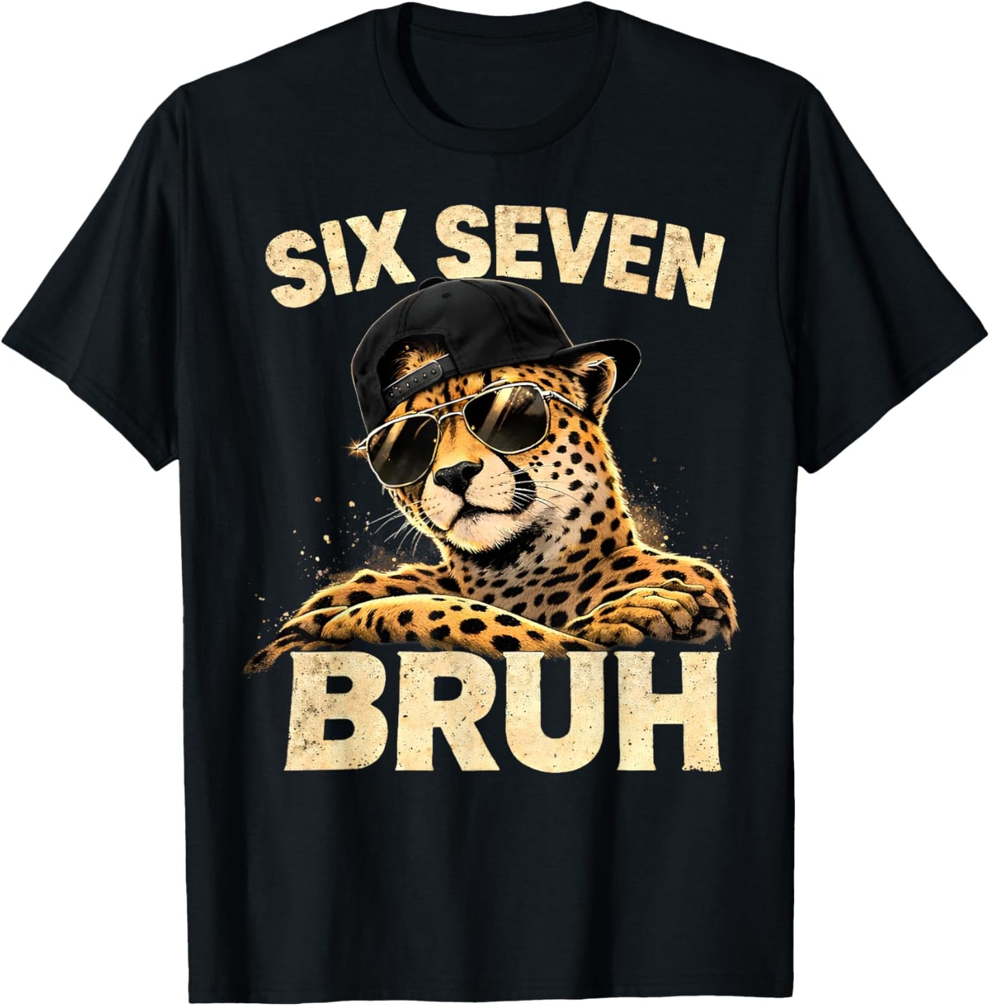 Six Seven Meme Bruh Cheetah Boys Animal Print Gifts for Kids T-Shirt - T-Shirt | Black