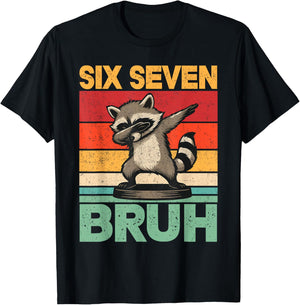 Funny 67 Meme Boys Kids 6 7 Dabbing Six Seven Bruh Raccoon T-Shirt - T-Shirt | Black