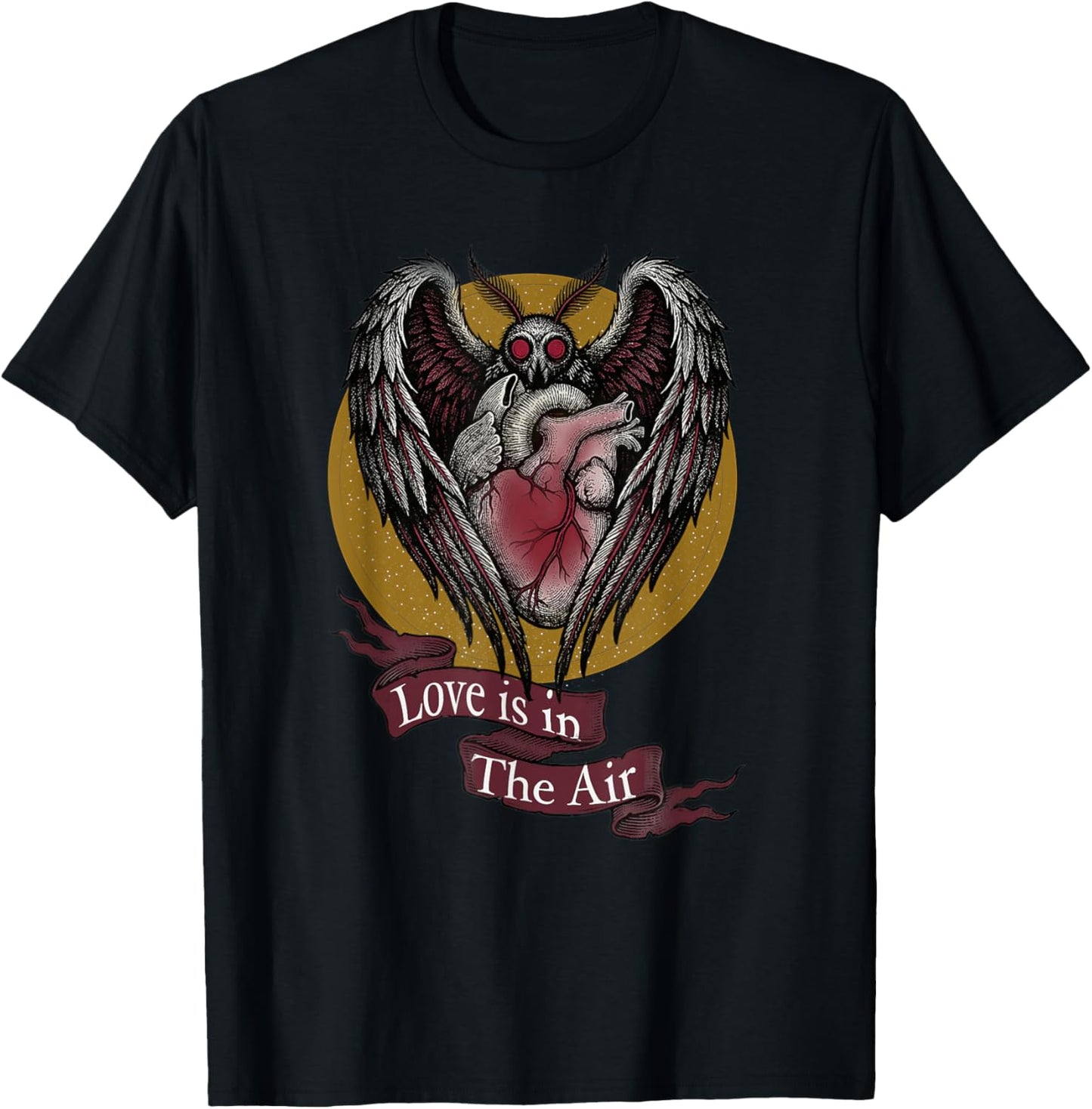 Mothman Valentine Love is in The Air Cryptid Heart T-Shirt - T-Shirt | Black
