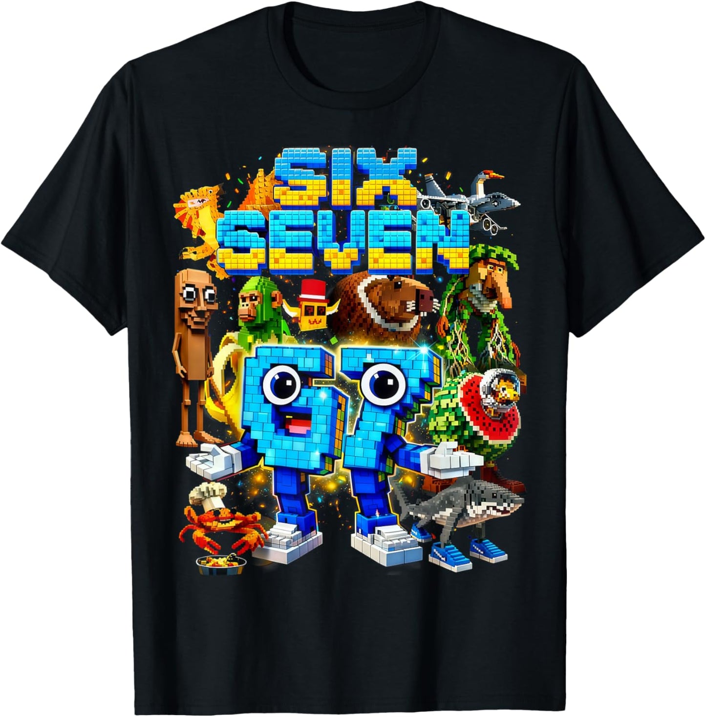 Six Seven 67 Pixel Gamer Meme Funny Gifts for Boys Kids T-Shirt - T-Shirt | Black