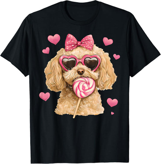 Valentine Doodle Puppy Women's Dog Lover Couple Boys Girls T-Shirt - T-Shirt | Black