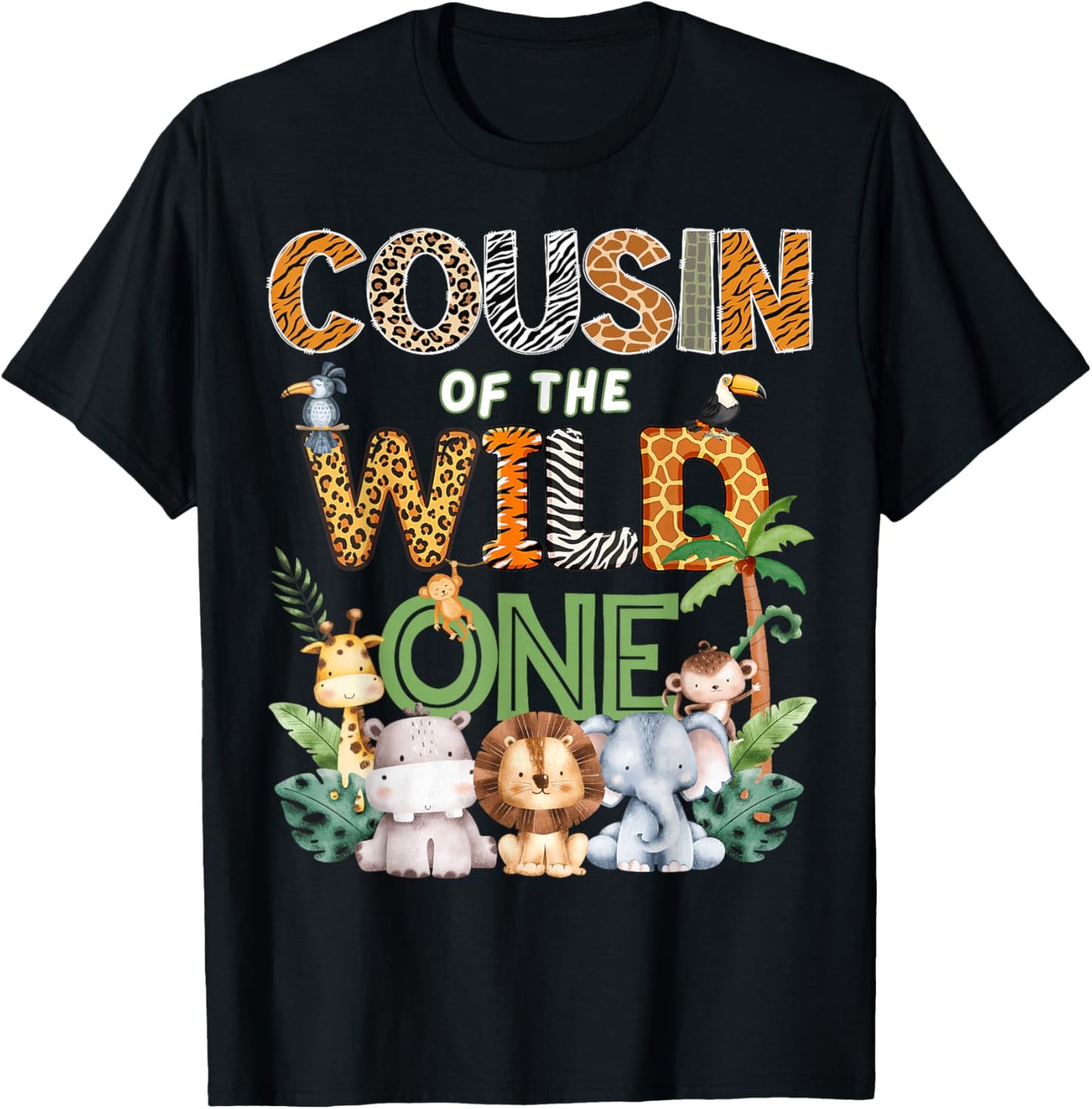 Cousin of The Wild One Safari 1St Birthday Kids T-Shirt - T-Shirt | Black