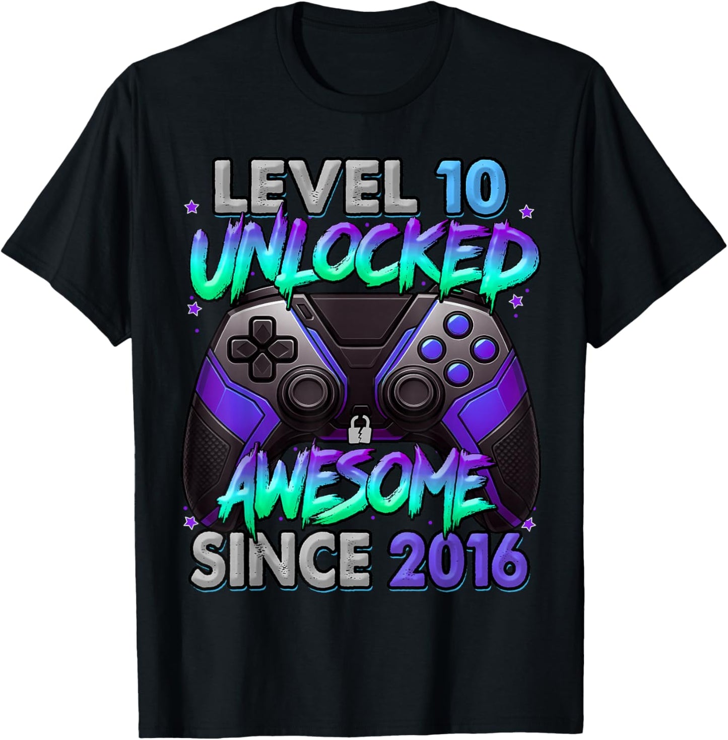 Level 10 Unlocked Awesome Since 2016 10th Birthday Gaming T-Shirt - T-Shirt | Black