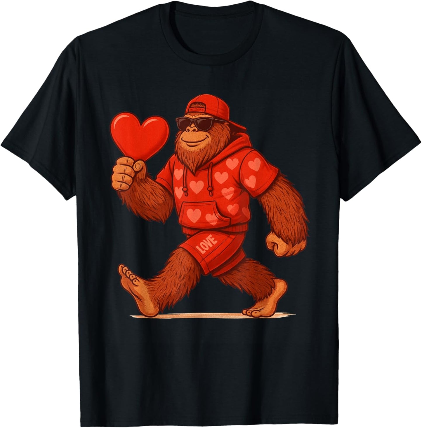 Funny Valentines Day Bigfoot Heart Sunglasses Sasquatch Boys T-Shirt - T-Shirt | Black