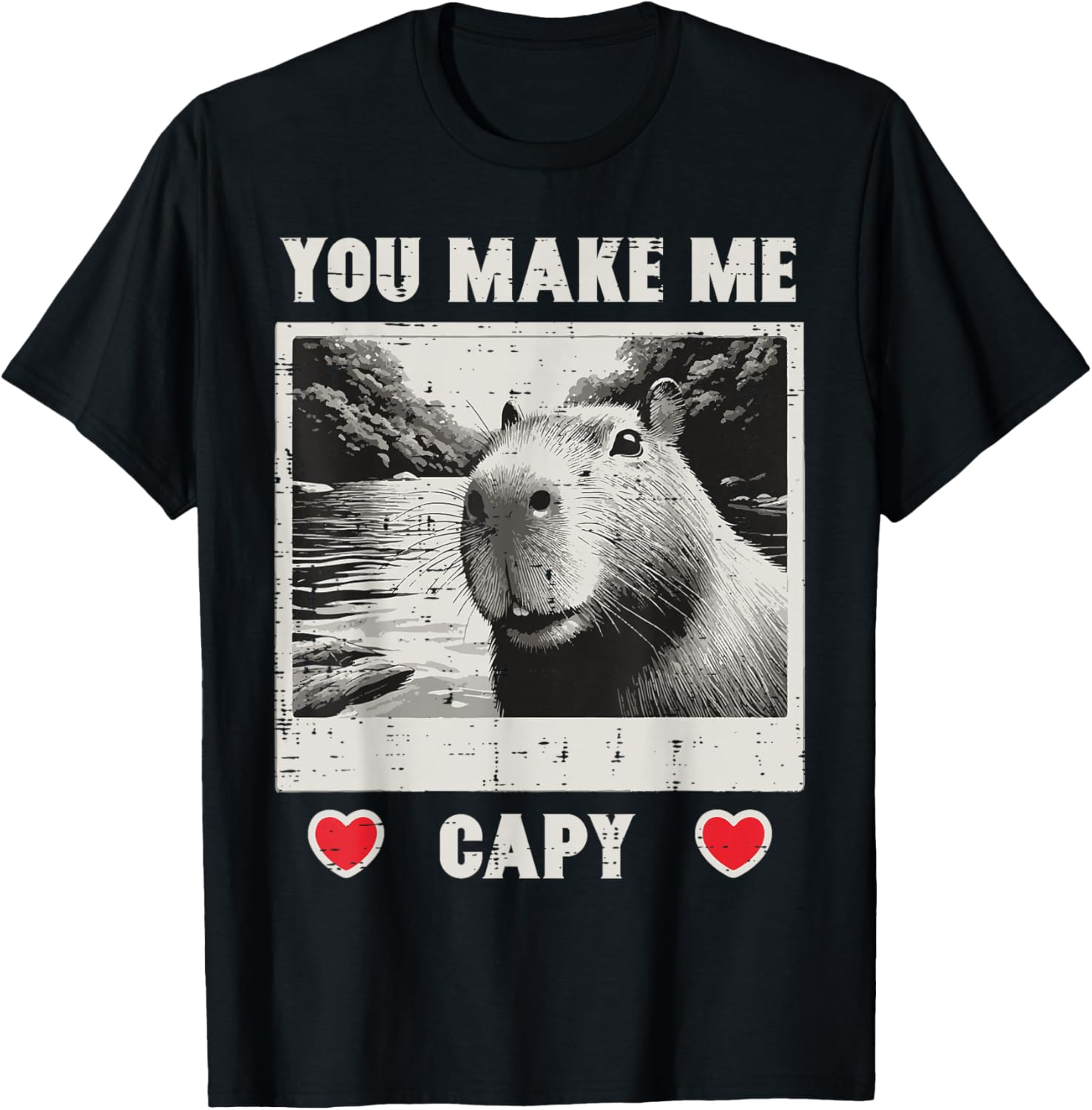 Valentines Day Capybara Selfie Make Me Capy Men Women Kids T-Shirt - T-Shirt | Black