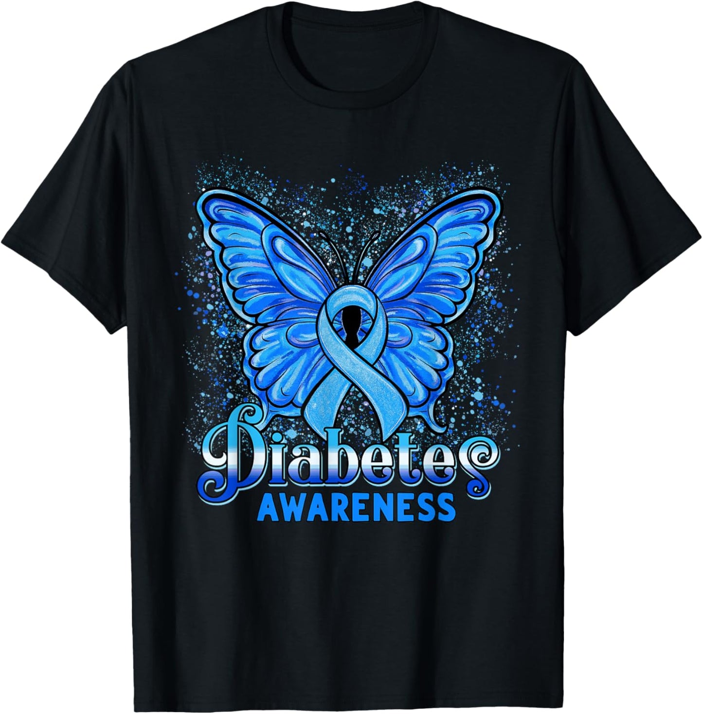 in November We Wear Blue Diabetes Awareness Ribbon Butterfly T-Shirt - T-Shirt | Black