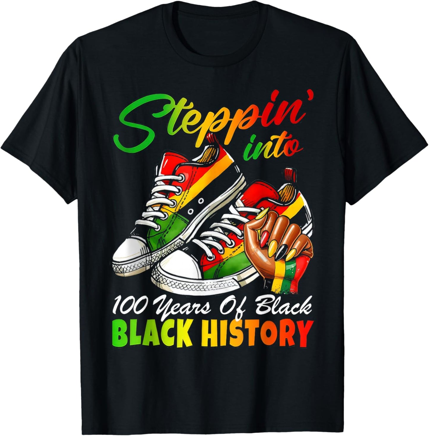 Stepping Into 100 Years of Black History Sneakers Black T-Shirt - T-Shirt | Black