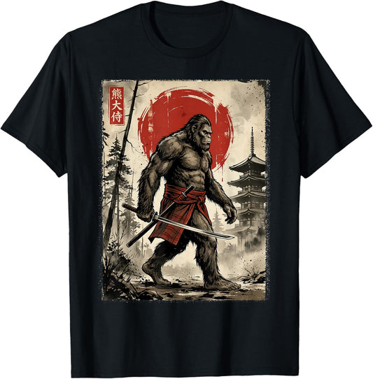 Samurai Bigfoot Japanese Vintage Graphic Art Women Men Kids T-Shirt - T-Shirt | Black
