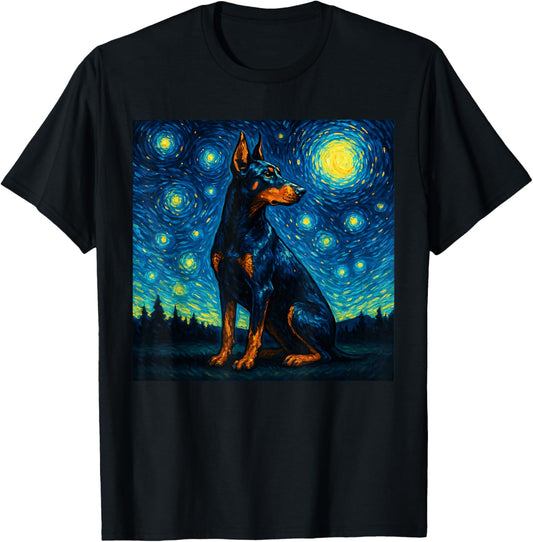 Doberman Van Gogh Starry Night Cool Art Dog mom dad Women T-Shirt - T-Shirt | Black