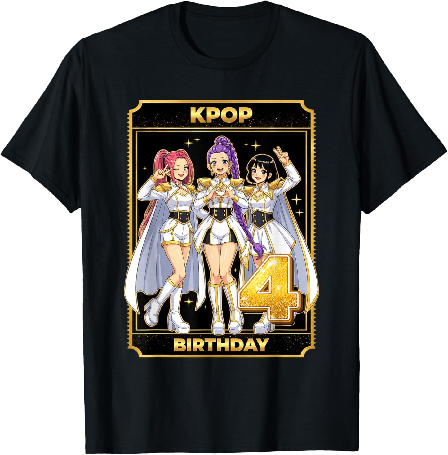4th Birthday K-pop Star Korean Pop Music Lovers Girls Bday T-Shirt - T-Shirt | Black