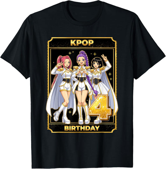 4th Birthday K-pop Star Korean Pop Music Lovers Girls Bday T-Shirt - T-Shirt | Black