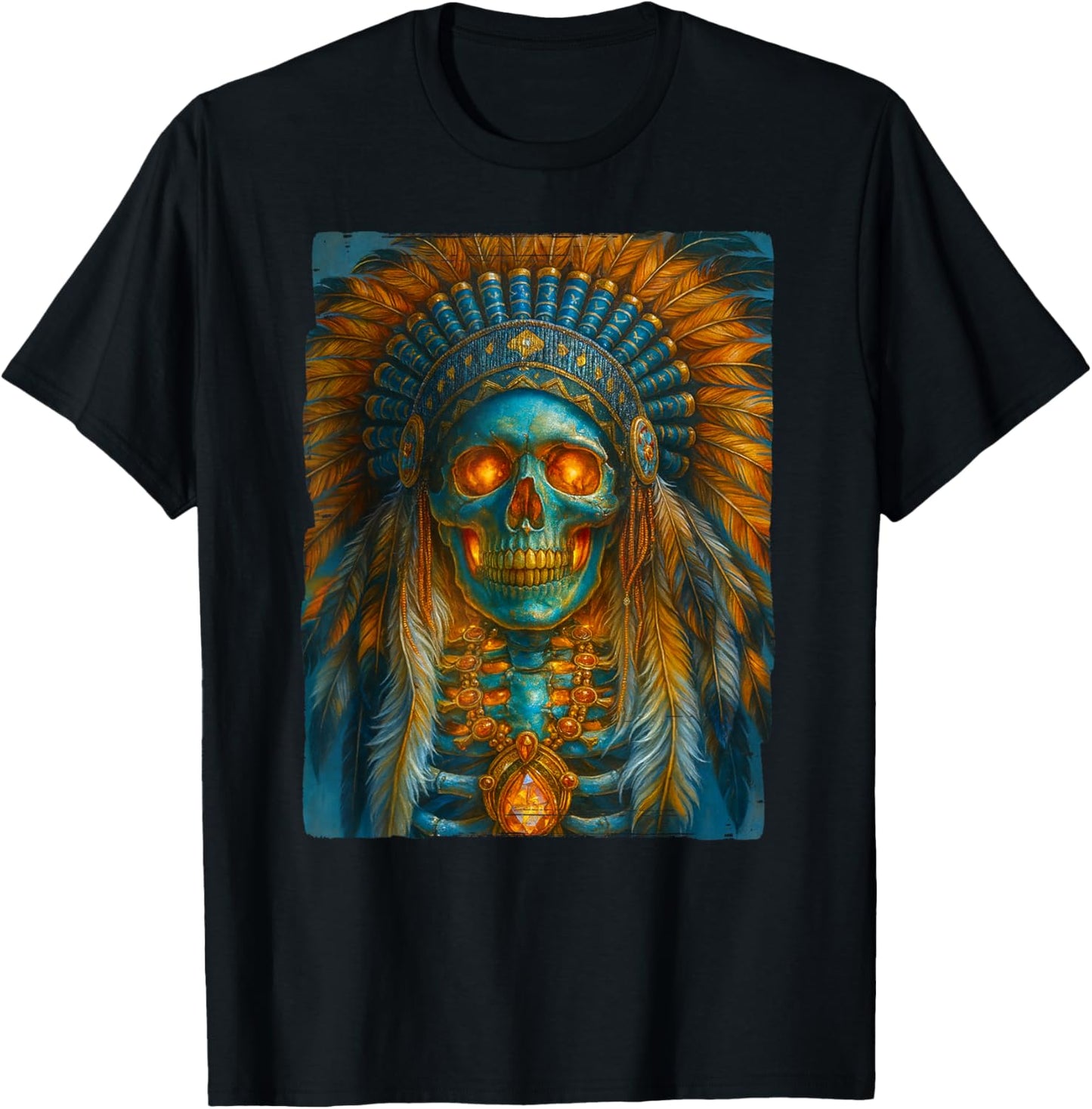 Native American - Lakota Warrior Chief - Indian Headdress T-Shirt - T-Shirt | Black