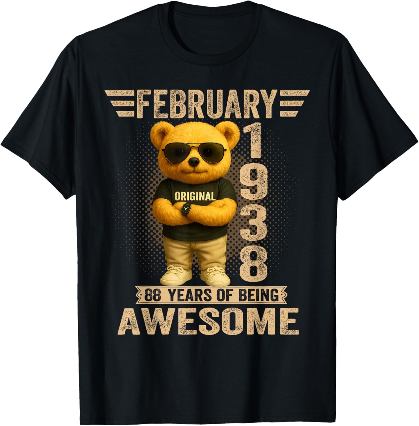 88 Year Old February 1938 Teddy Bear 88th Birthday Men Women T-Shirt - T-Shirt | Black