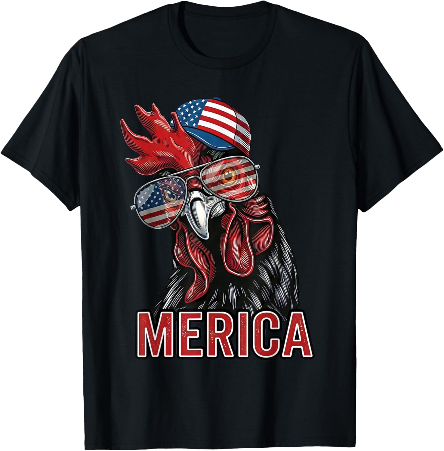 Merica Rooster Funny Patriotic USA Sunglasses Hat T-Shirt - T-Shirt | Black