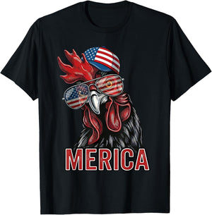Merica Rooster Funny Patriotic USA Sunglasses Hat T-Shirt - T-Shirt | Black