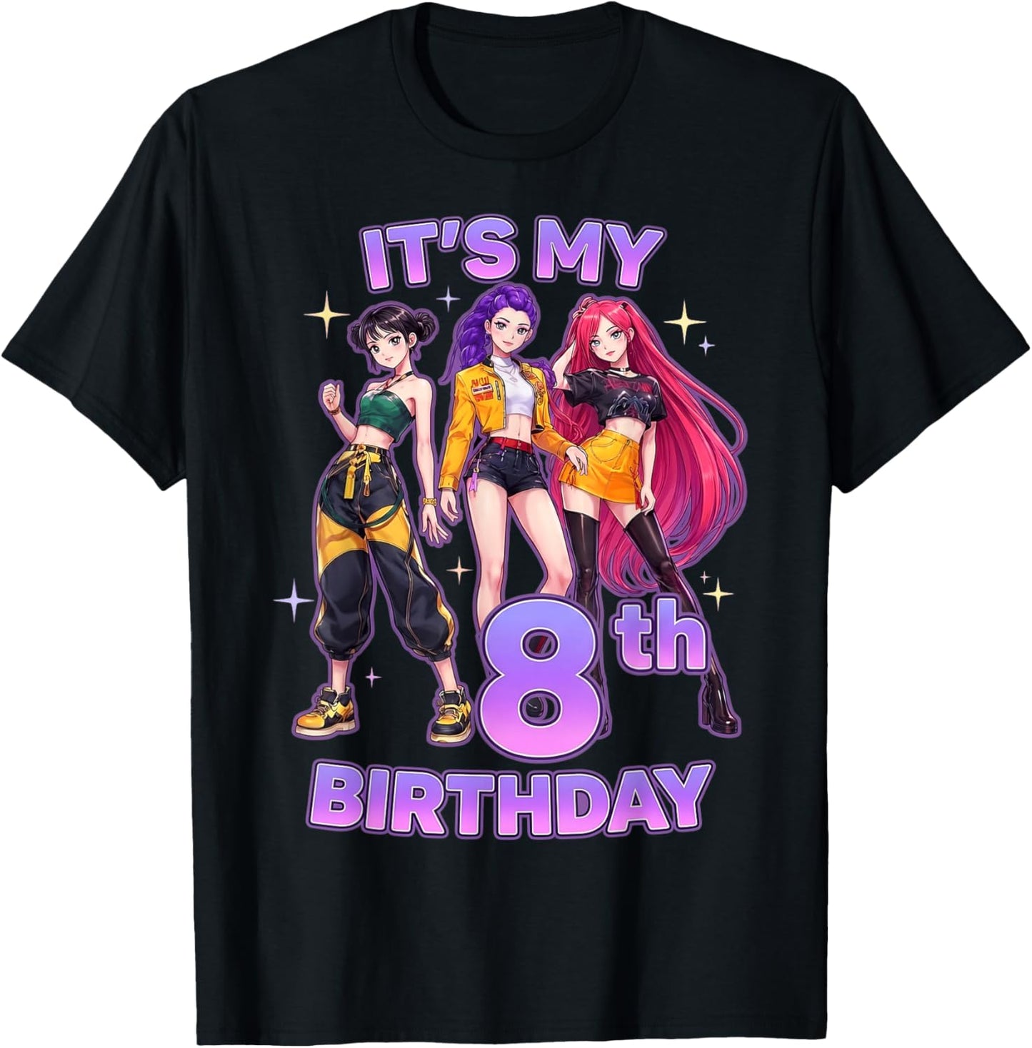 8 Years Old Birthday K pop Kids 8th Bday Girls K-pop T-Shirt - T-Shirt | Black