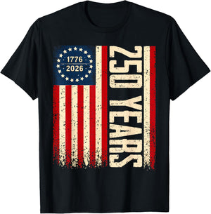 Flag Vintage 250 Years American 1776 2026 250th USA Birthday T-Shirt - T-Shirt | Black