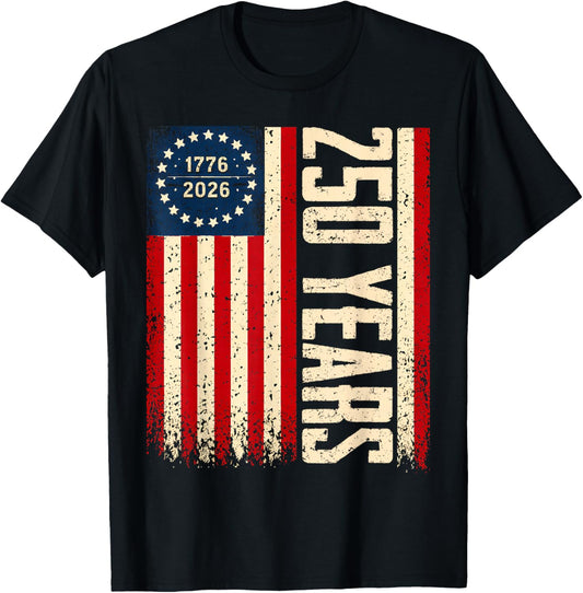 Flag Vintage 250 Years American 1776 2026 250th USA Birthday T-Shirt - T-Shirt | Black