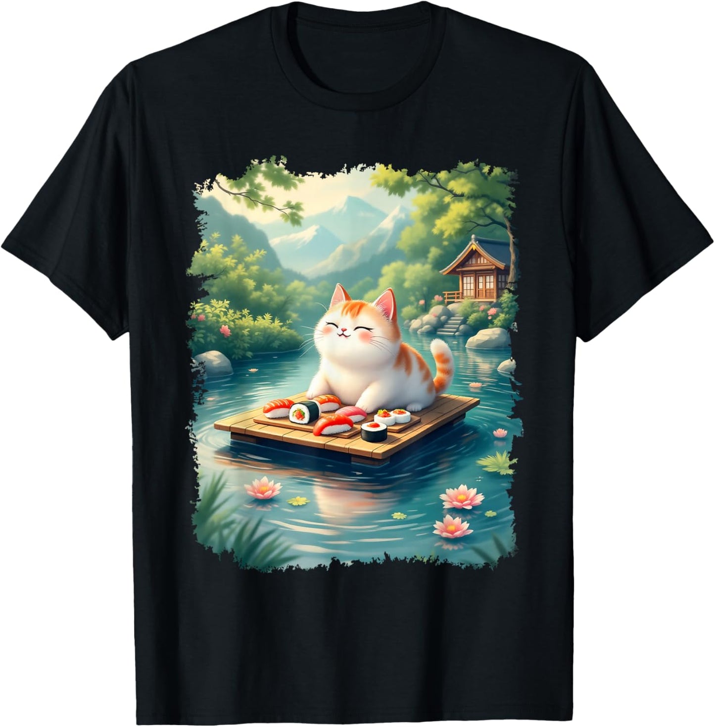 Kawaii Cat Lover Japanese Cats Owner Sushi Lover Anime Otaku T-Shirt - T-Shirt | Black