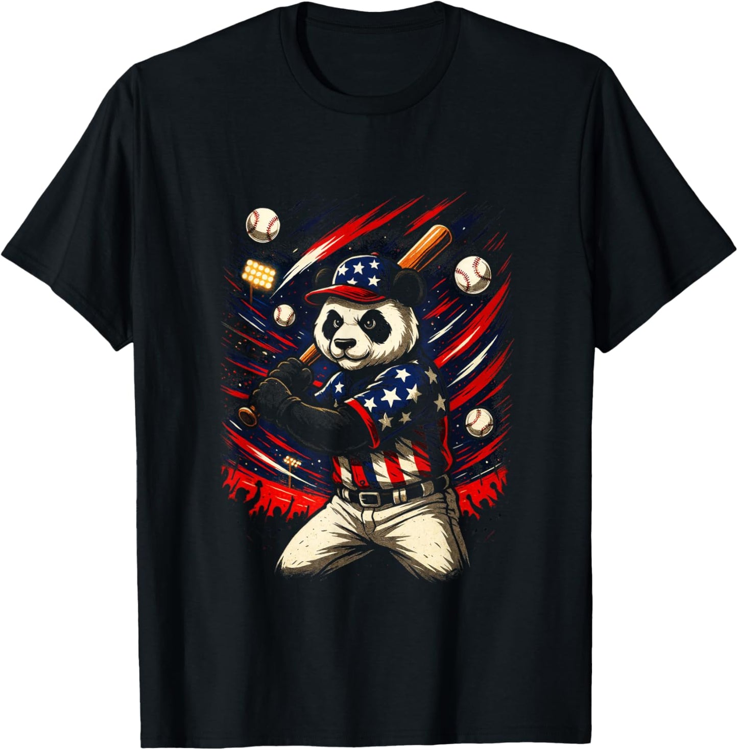 Panda Player - Baseball USA Cartoon Fun T-Shirt - T-Shirt | Black