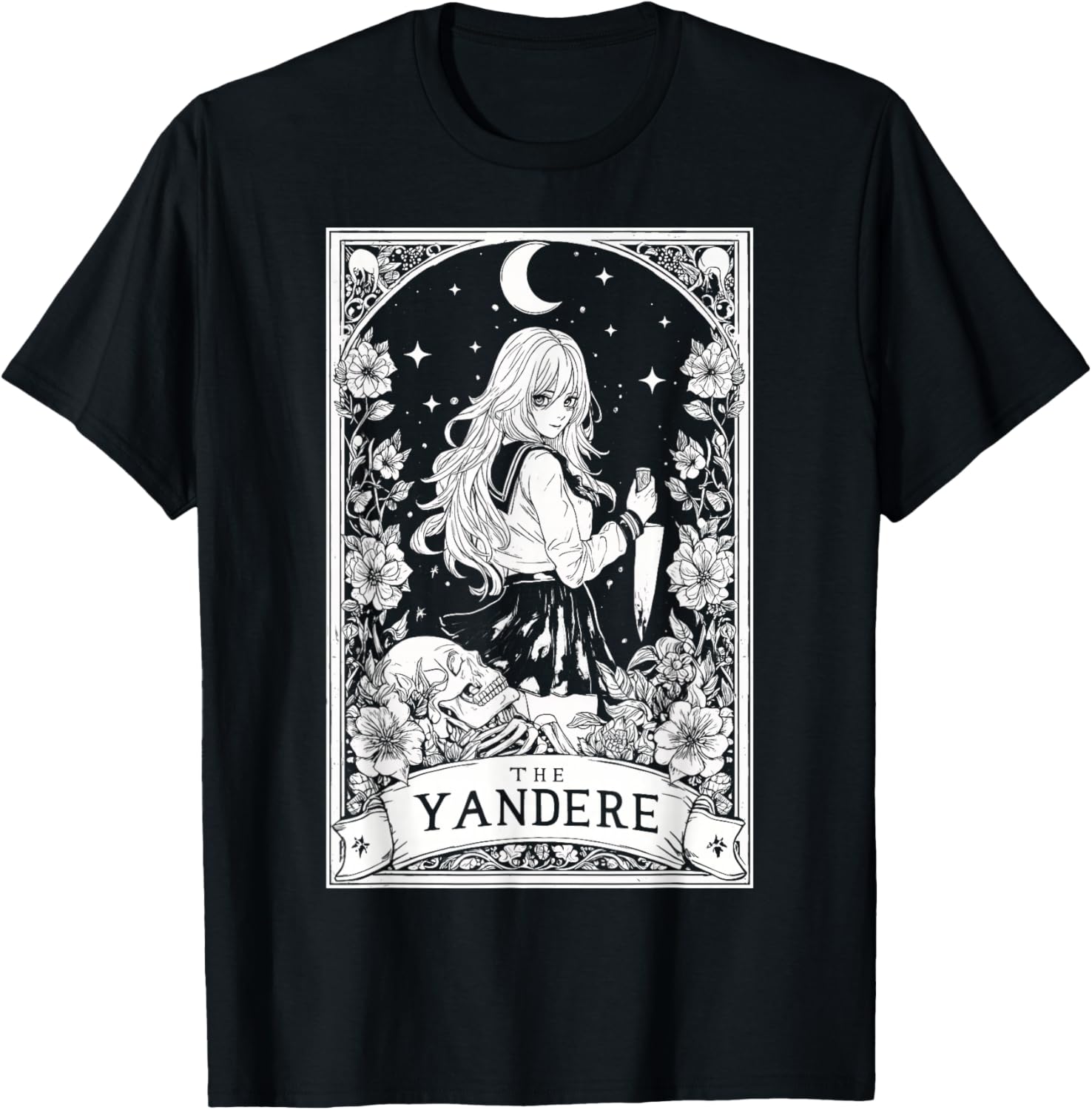 The Yandere Anime Manga Japanese Girl Tarot Card Witchy Moon T-Shirt - T-Shirt | Black
