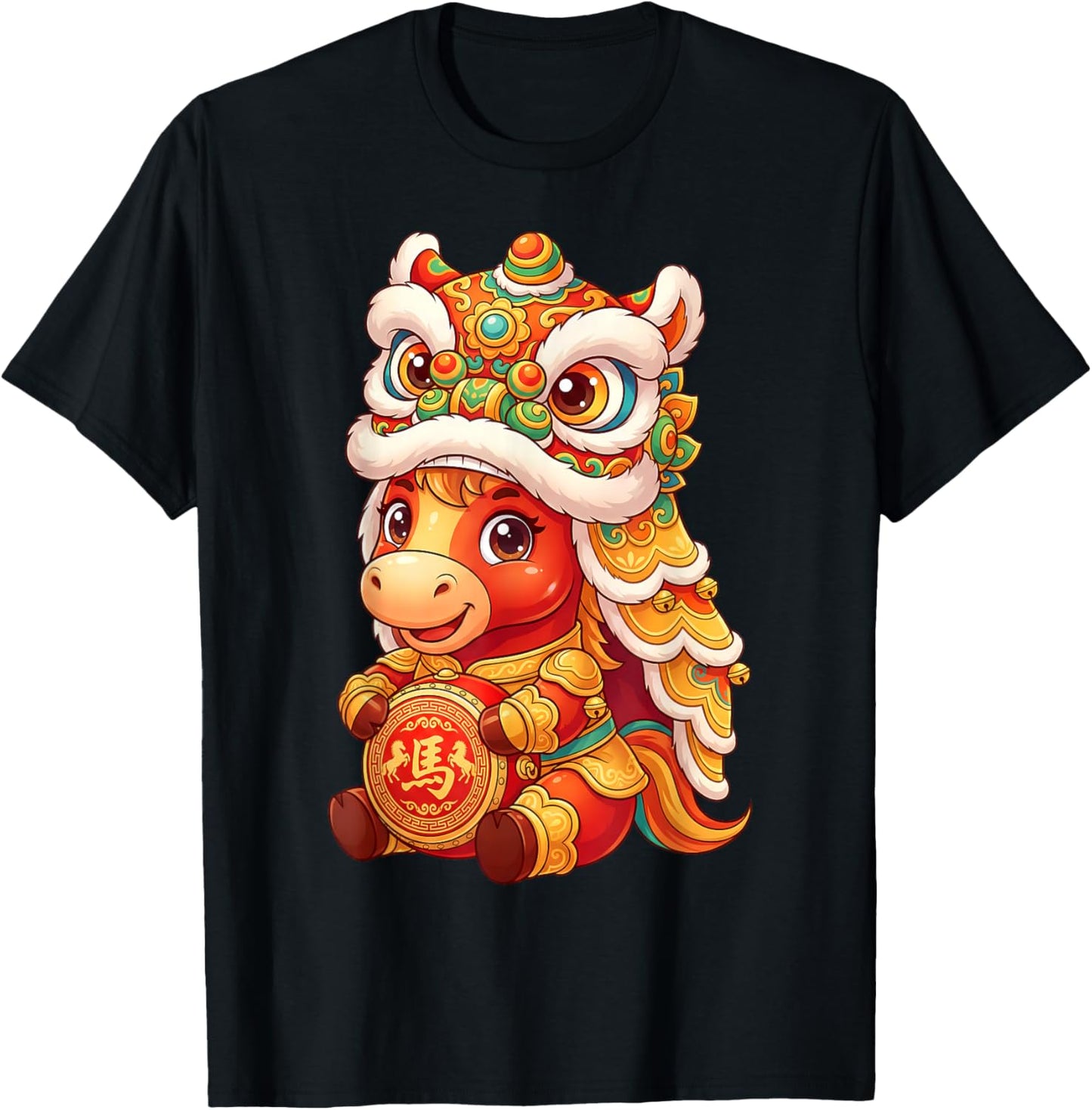 Chinese New Year of The Horse Lion Dance Zodiac Horse Kids T-Shirt - T-Shirt | Black