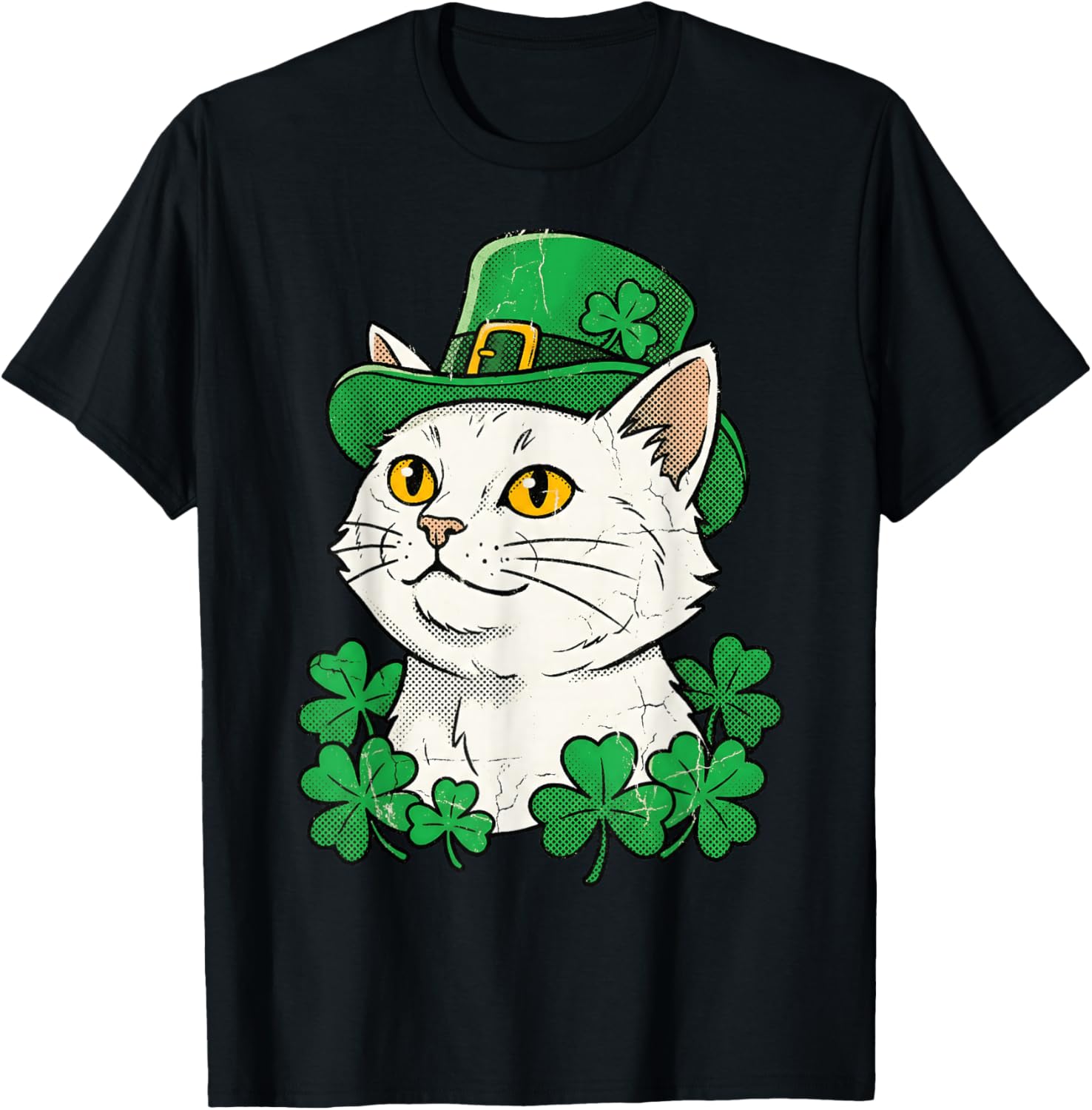 St Patricks Day Cat Leprechaun Hat Shamrock Saint Pattys Day T-Shirt - T-Shirt | Black