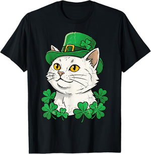 St Patricks Day Cat Leprechaun Hat Shamrock Saint Pattys Day T-Shirt - T-Shirt | Black