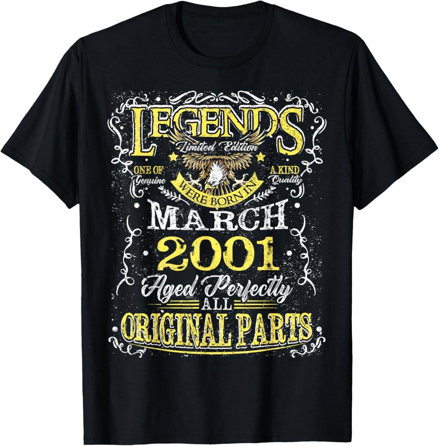 25th Birthday Gift Legend Born in March 2001 25 Yrs Old T-Shirt - T-Shirt | Black