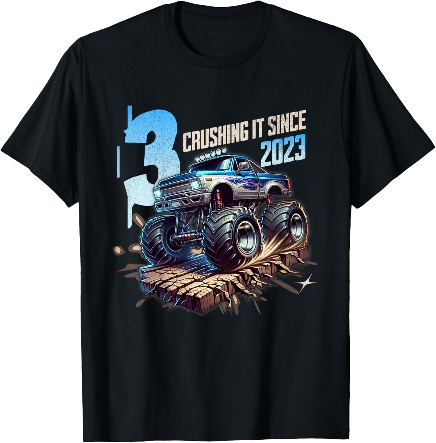 Kids 3rd Birthday Truck Turning 3 Years Old Boy Born in 2023 T-Shirt - T-Shirt | Black