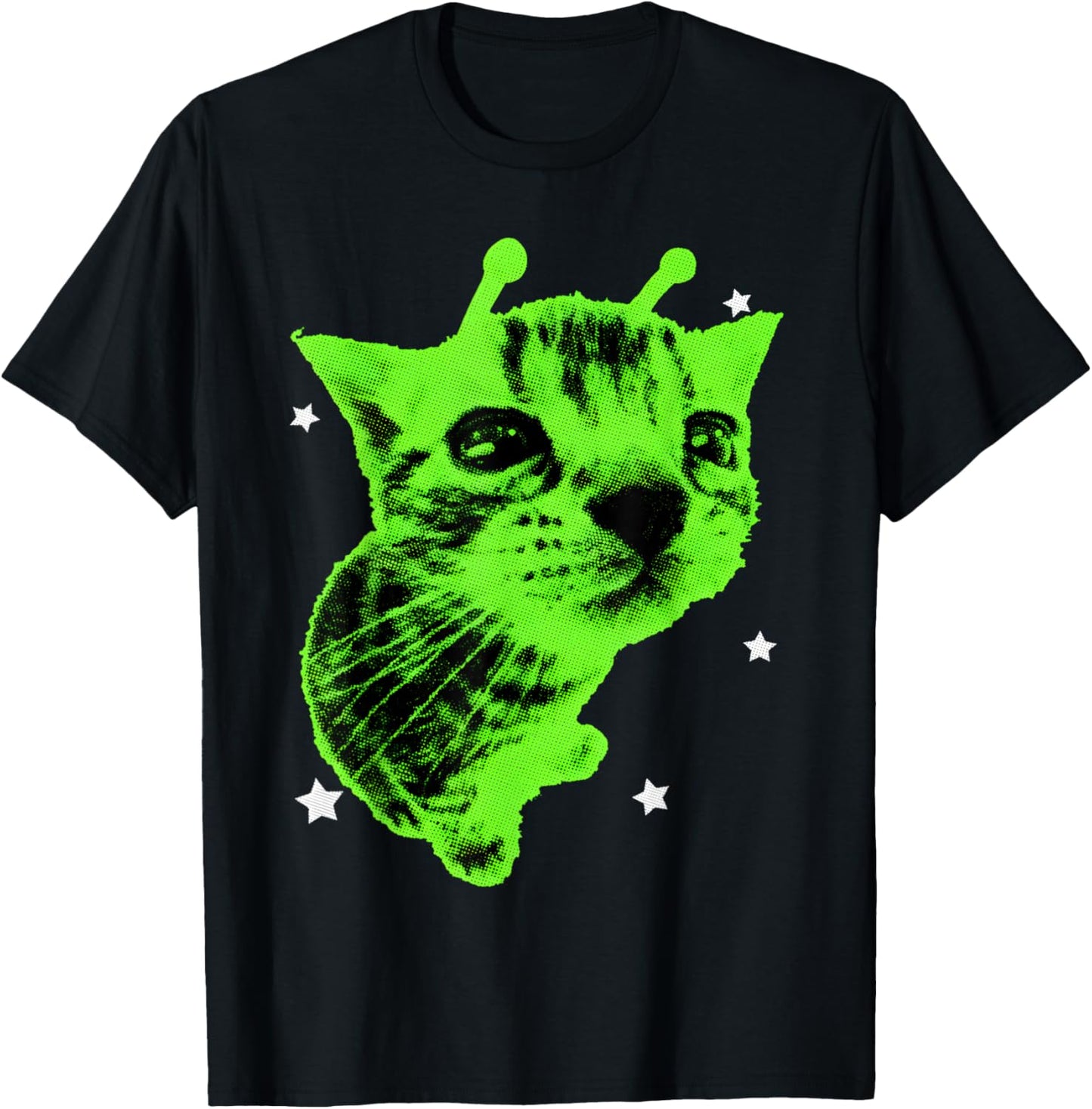 Y2K Alien Cat Meme Retro Silly Cat Vintage Space Kitty Funny T-Shirt - T-Shirt | Black