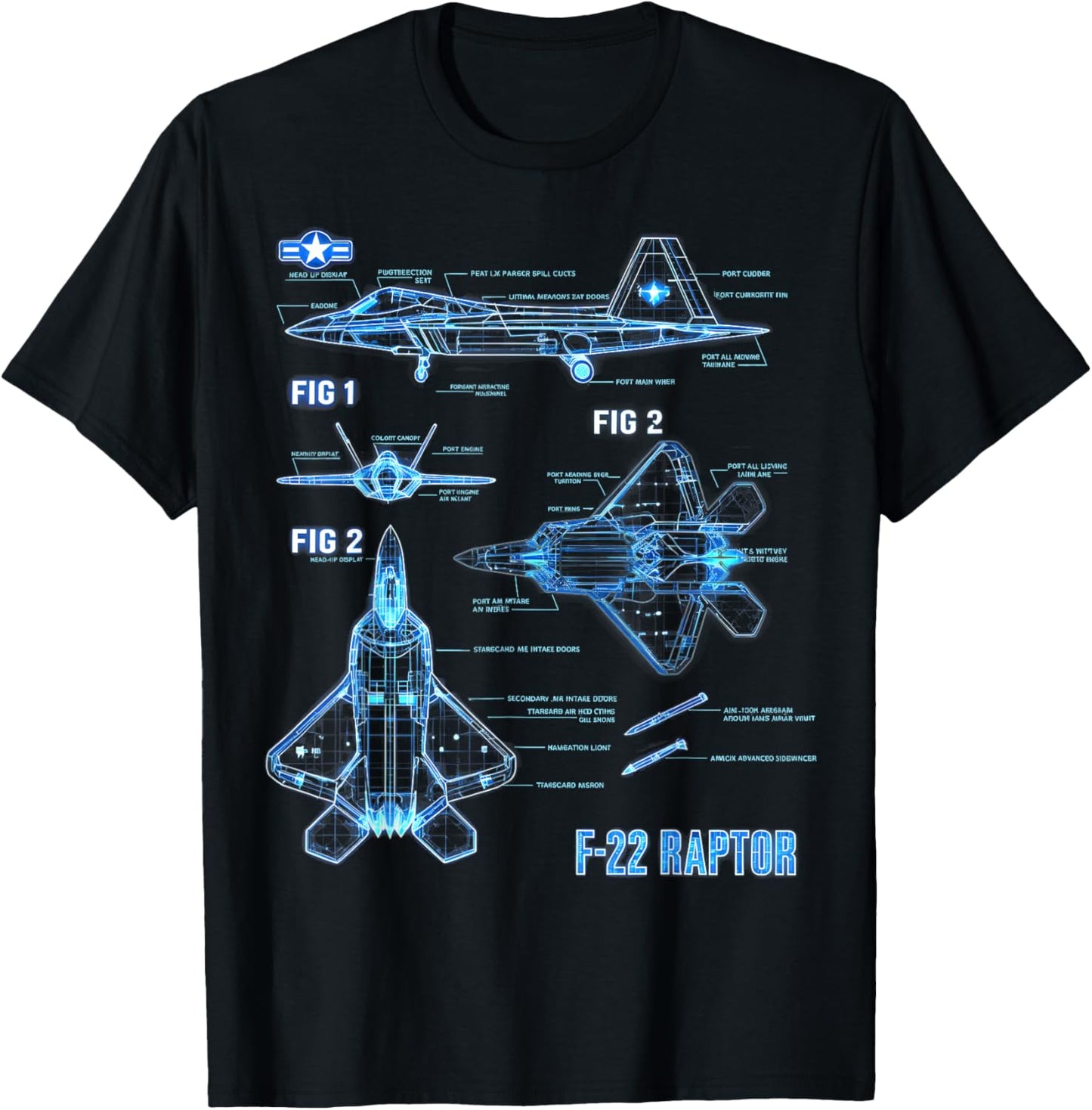 F22 Raptor Aircraft Blueprint Graphic Gift Women Kid T-Shirt - T-Shirt | Black