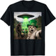 Funny St Patricks Day Cat Selfie with Leprechaun Bigfoot UFO T-Shirt - T-Shirt | Black