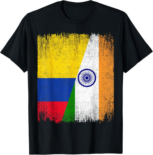 Half Colombia India Flag Colombian Indian Pride Roots T-Shirt - T-Shirt | Black