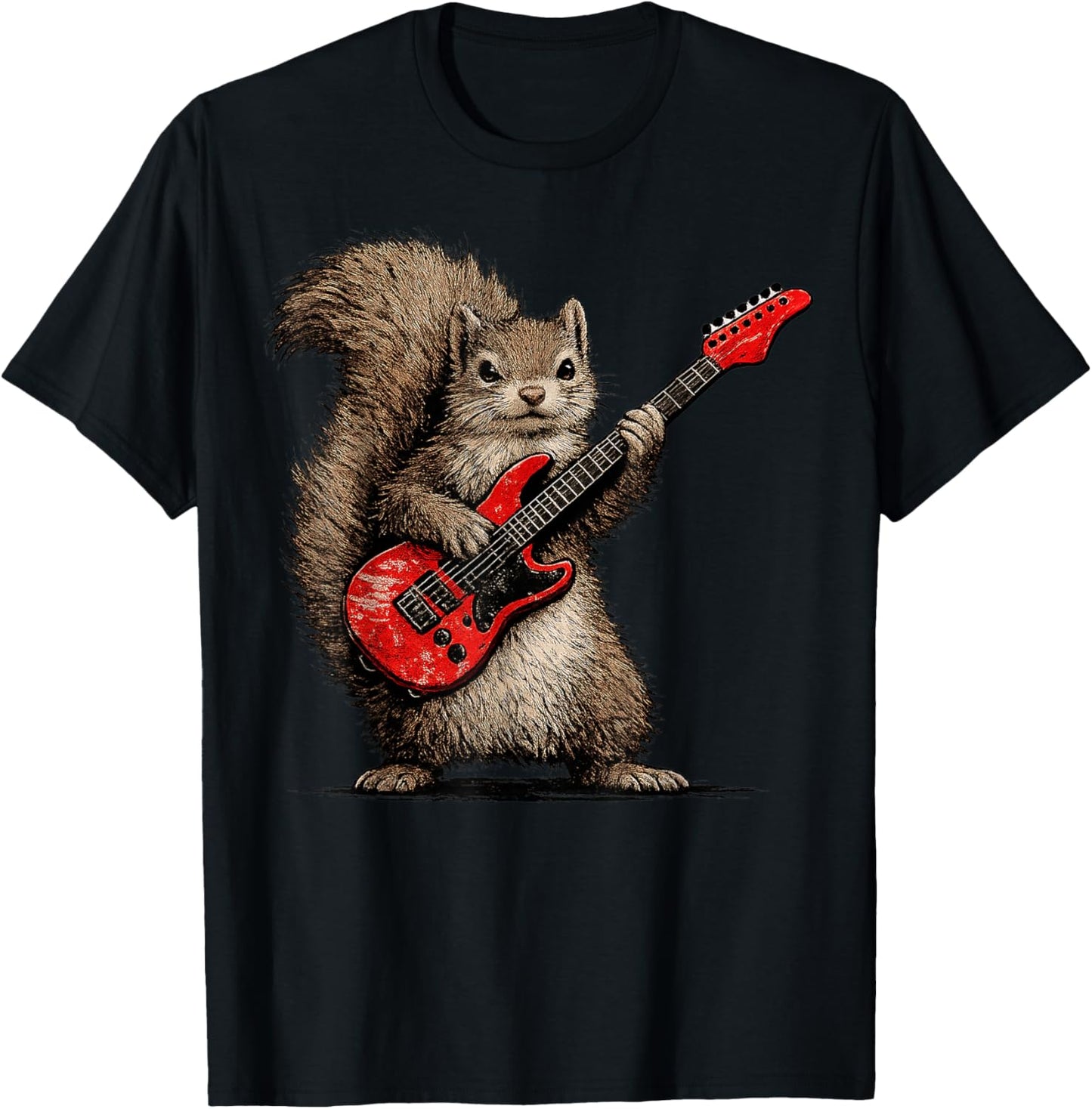 Funny Squirrel Playing Guitar Rock and Roll Gifts Men Women T-Shirt - T-Shirt | Black