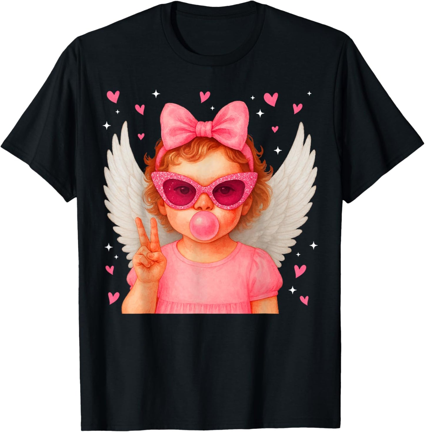 Cute Cupid Heart Pink Bow Valentine Outfit Girl Kid T-Shirt - T-Shirt | Black