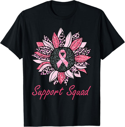 Sunflower Support Squad Breast Cancer Awareness Pink Ribbon T-Shirt - T-Shirt | Black